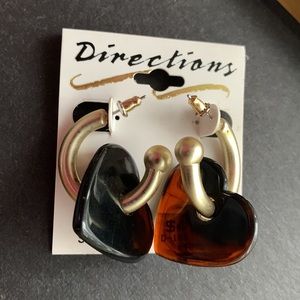 Rare Vintage large tortoise Shell heart metallic gold ring studs earrings NWT